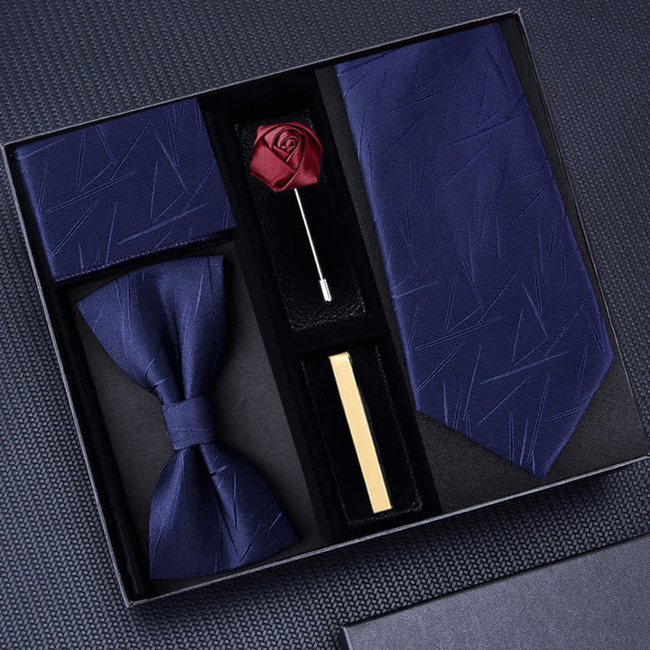 Lot de 5 cravates en sergé pour homme avec broche rose et nœud papillon, coffret cadeau