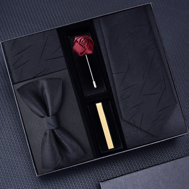 Lot de 5 cravates en sergé pour homme avec broche rose et nœud papillon, coffret cadeau