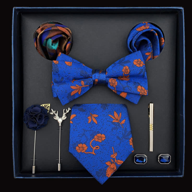 Coffret cadeau de 8 nœuds papillons bleu roi et orange Little Daisy pour homme
