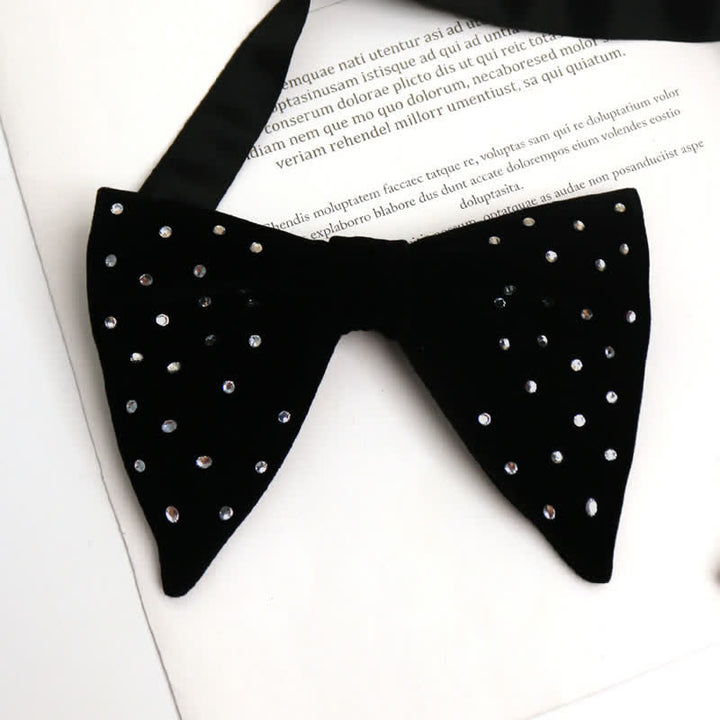 Nœud papillon surdimensionné en velours à strass pour homme