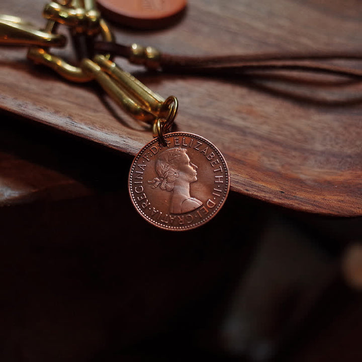 Porte-clés en cuir avec clip de ceinture en laiton antique de style mécanique