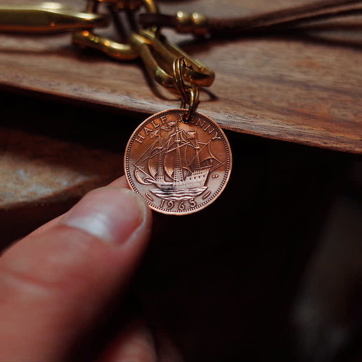 Porte-clés en cuir avec clip de ceinture en laiton antique de style mécanique