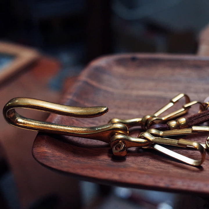 Porte-clés en cuir avec clip de ceinture en laiton antique de style mécanique