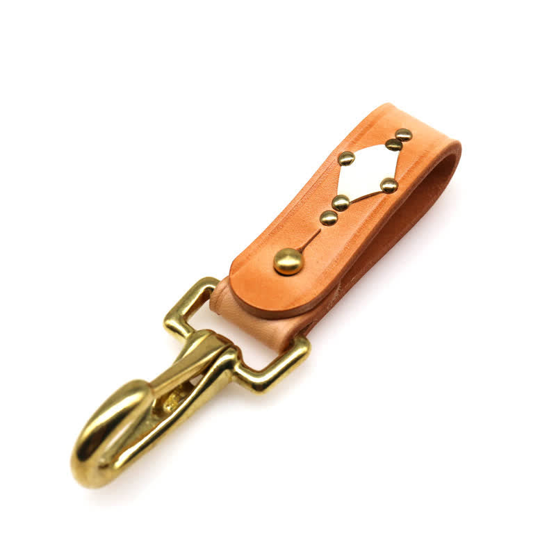 Porte-clés en cuir avec clip de ceinture en laiton clouté et rivets