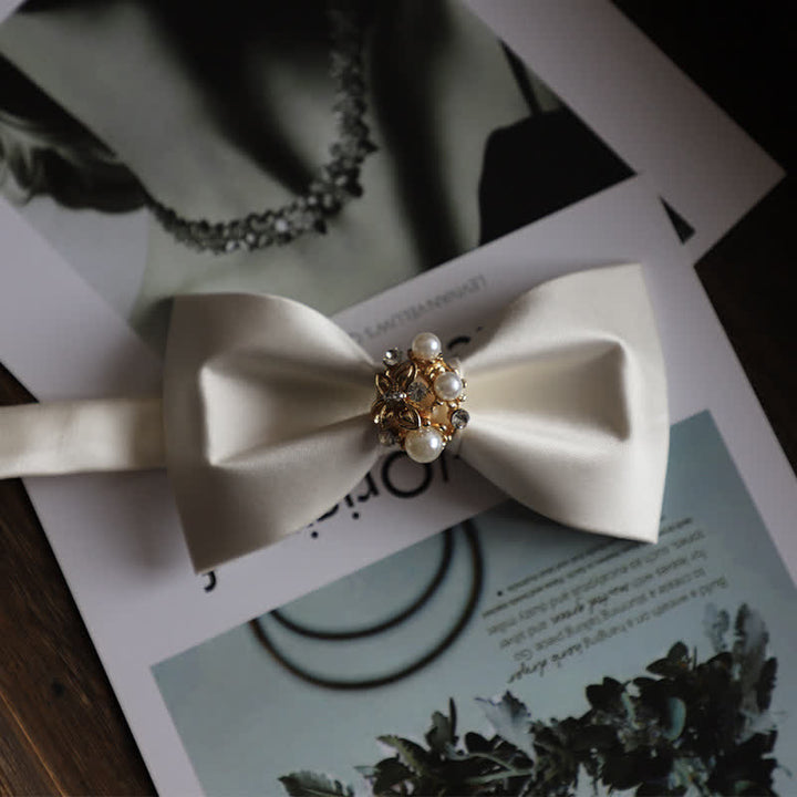 Nœud papillon pour homme en fausses perles et fleurs dorées
