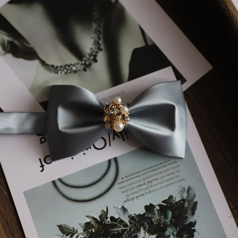 Nœud papillon pour homme en fausses perles et fleurs dorées