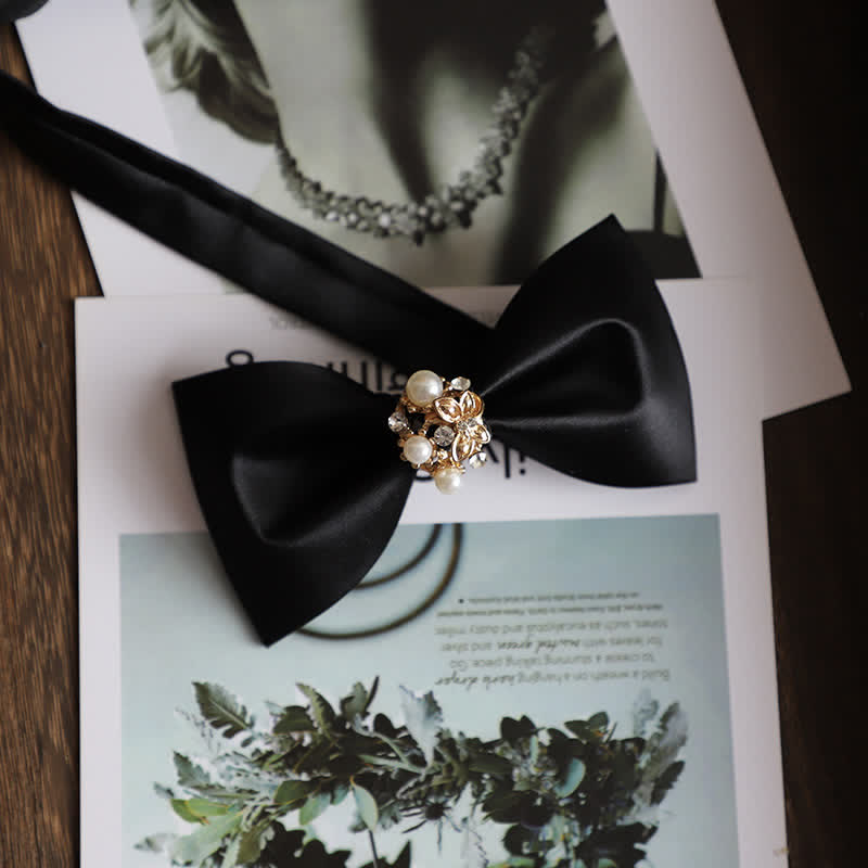 Nœud papillon pour homme en fausses perles et fleurs dorées