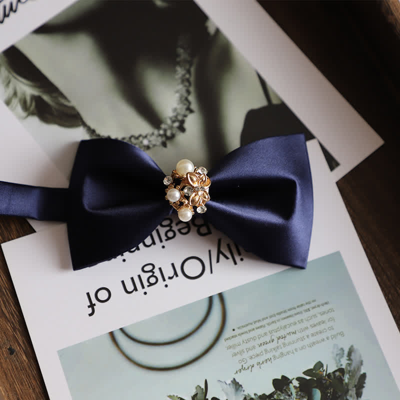 Nœud papillon pour homme en fausses perles et fleurs dorées