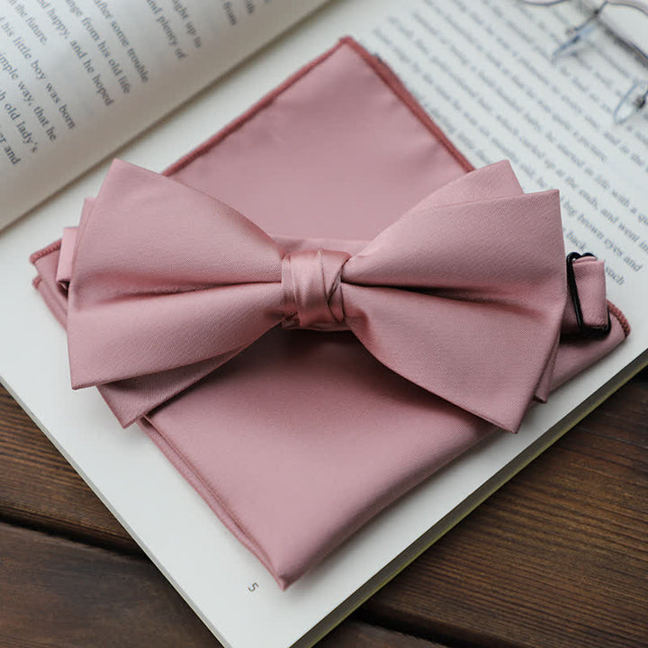 Nœud papillon double épaisseur de couleur unie pour homme - Rose - Noeud papillon + mouchoir - image 20