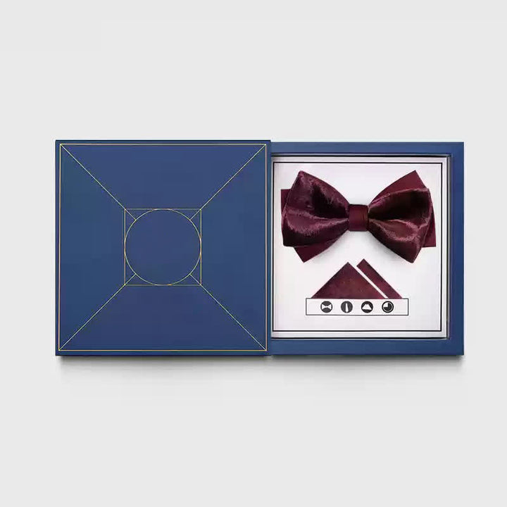 Nœud papillon romantique en velours bordeaux pour homme