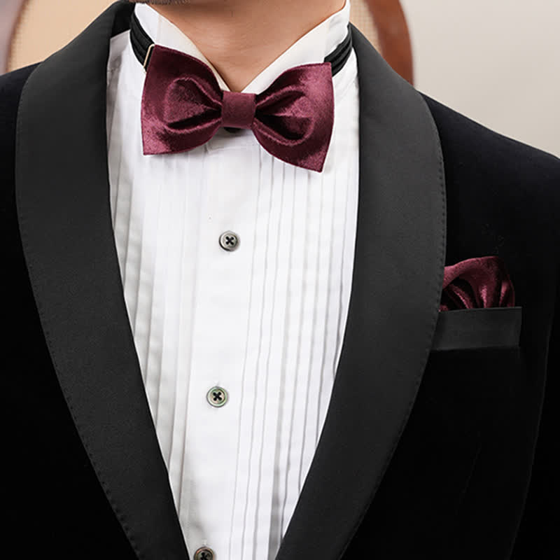 Nœud papillon romantique en velours bordeaux pour homme