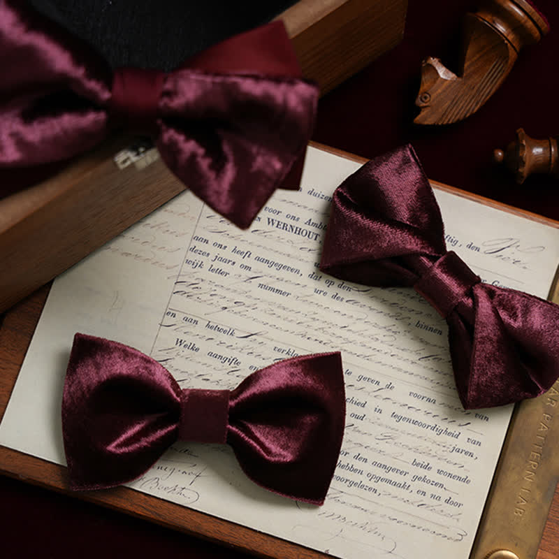 Nœud papillon romantique en velours bordeaux pour homme