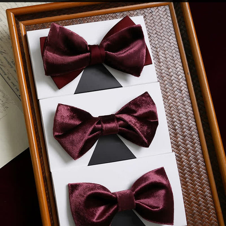 Nœud papillon romantique en velours bordeaux pour homme