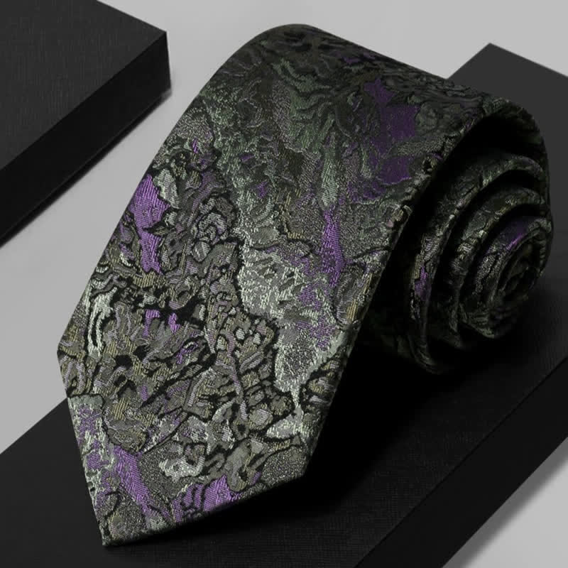 Cravate en soie pure pour homme à motif abstrait délicat violet et gris