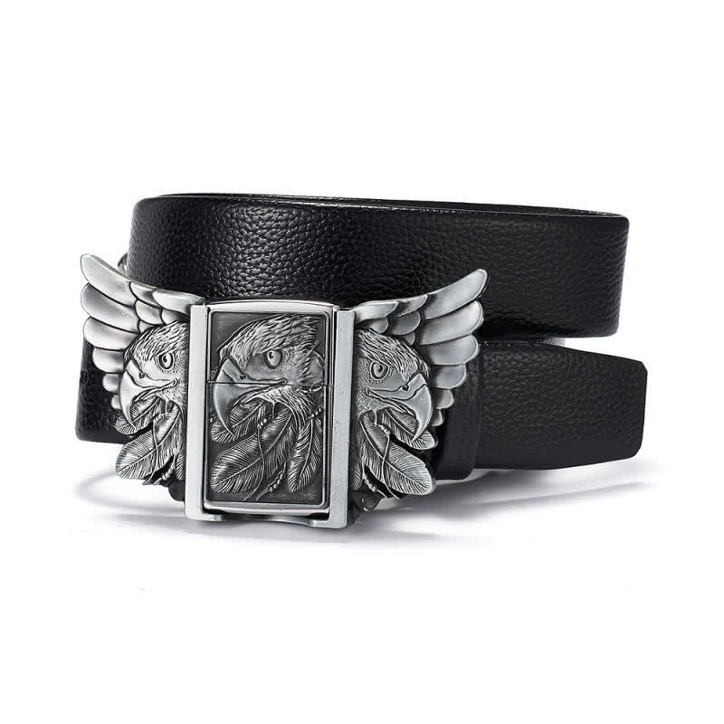 Ceinture en cuir à relief pour hommes avec ailes d'aigle et briquet à pétrole caché