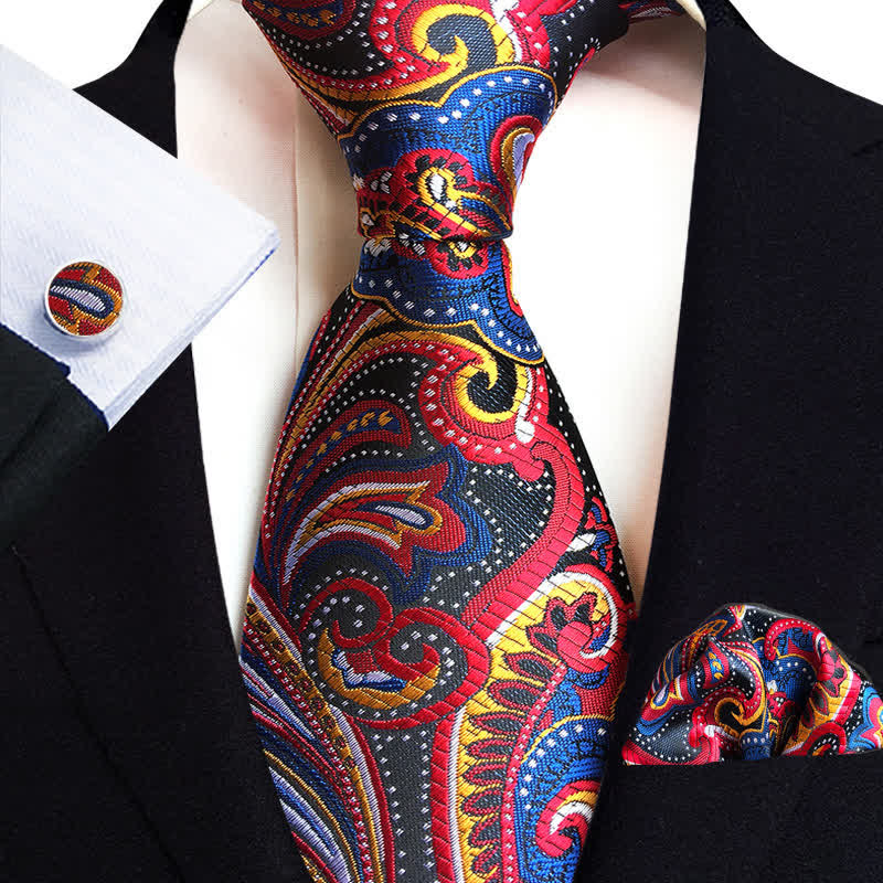 Ensemble de 3 cravates noires à motif cachemire jaune et bleu pour homme