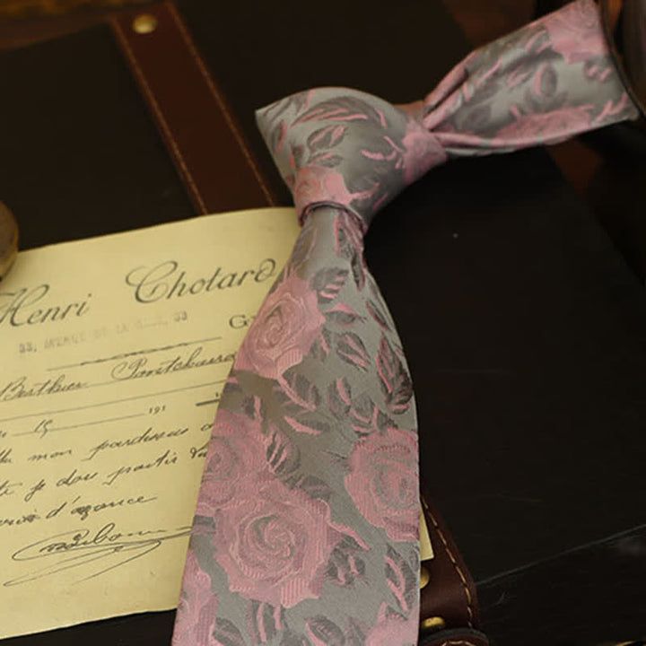 Cravate à motif floral rose et gris pour homme