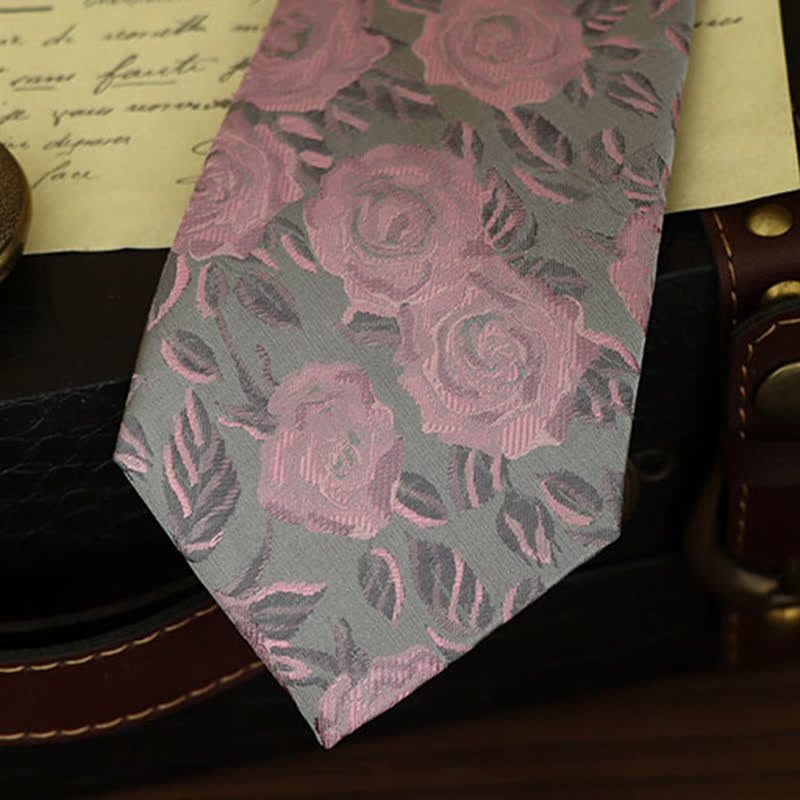 Cravate à motif floral rose et gris pour homme