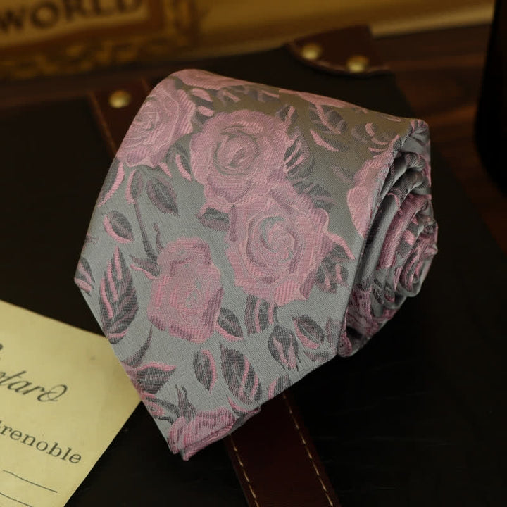 Cravate à motif floral rose et gris pour homme