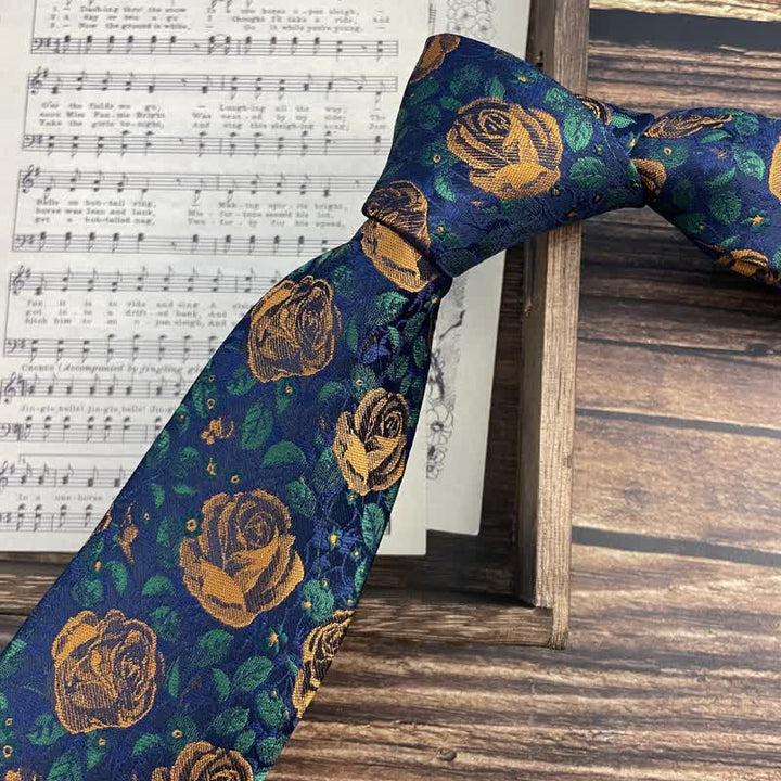 Cravate à imprimé floral bleu marine et orange pour homme