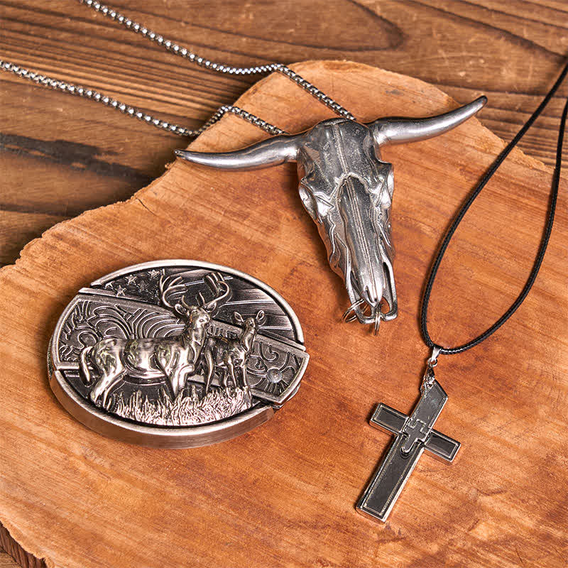 Ensemble de colliers créatifs avec pendentif taureau et boucle de ceinture à couteau caché à faire soi-même
