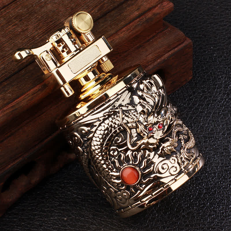 Briquet à pétrole rechargeable cylindrique rétro Flying Dragon