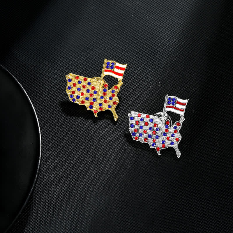 Broche patriotique en strass représentant un aigle et le drapeau américain