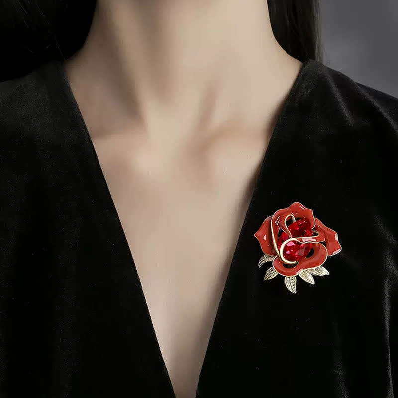 Broche élégante en cristal de rose rouge pour femme
