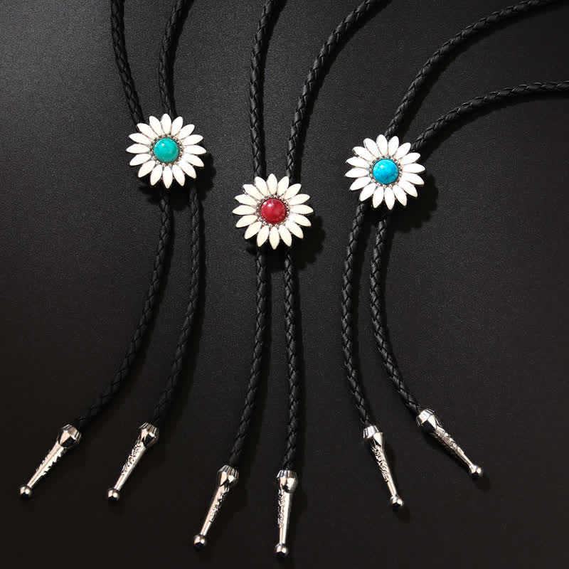 Pendentif en pierre précieuse artificielle Little Daisy Sunflower Bolo Tie