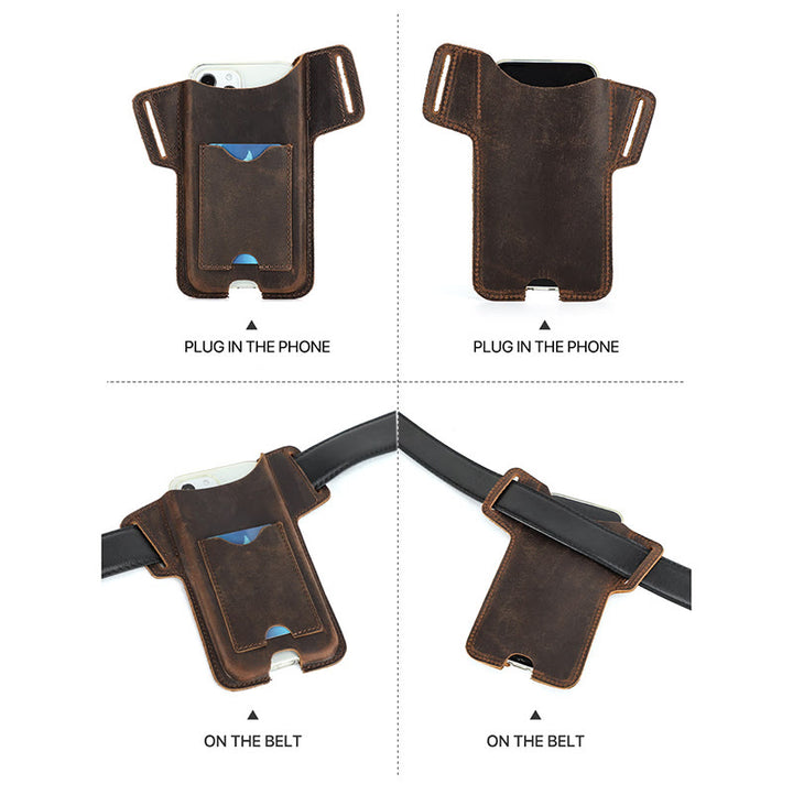 Étui de téléphone portable polyvalent en cuir avec ceinture à suspendre
