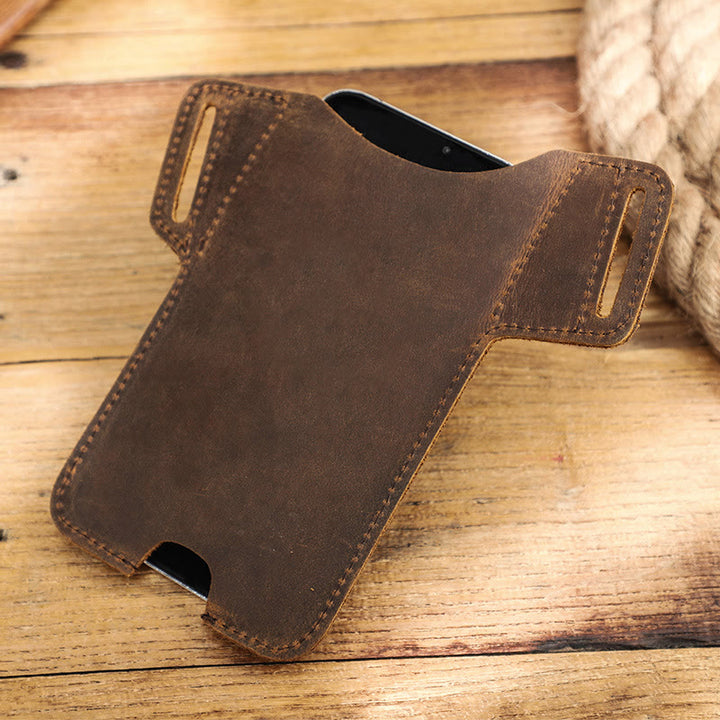 Étui de téléphone portable polyvalent en cuir avec ceinture à suspendre