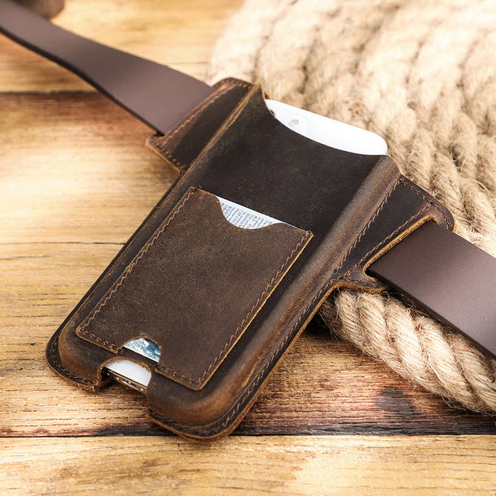Étui de téléphone portable polyvalent en cuir avec ceinture à suspendre