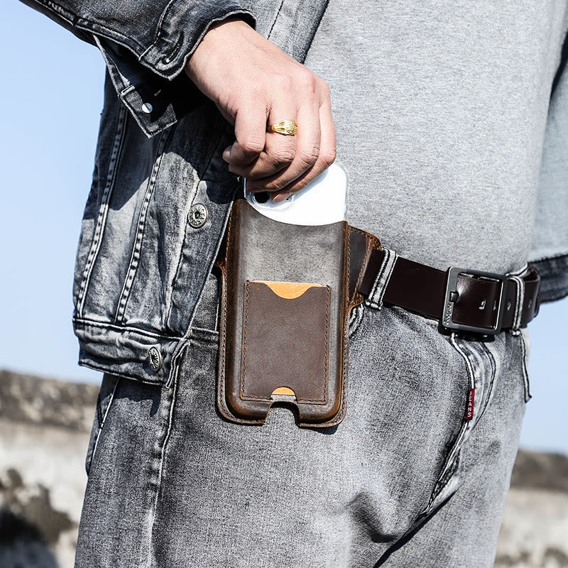 Étui de téléphone portable polyvalent en cuir avec ceinture à suspendre
