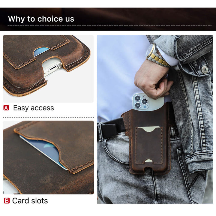 Étui de téléphone portable polyvalent en cuir avec ceinture à suspendre