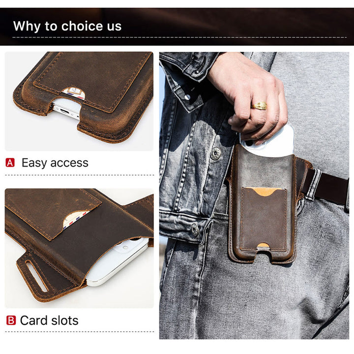 Étui de téléphone portable polyvalent en cuir avec ceinture à suspendre