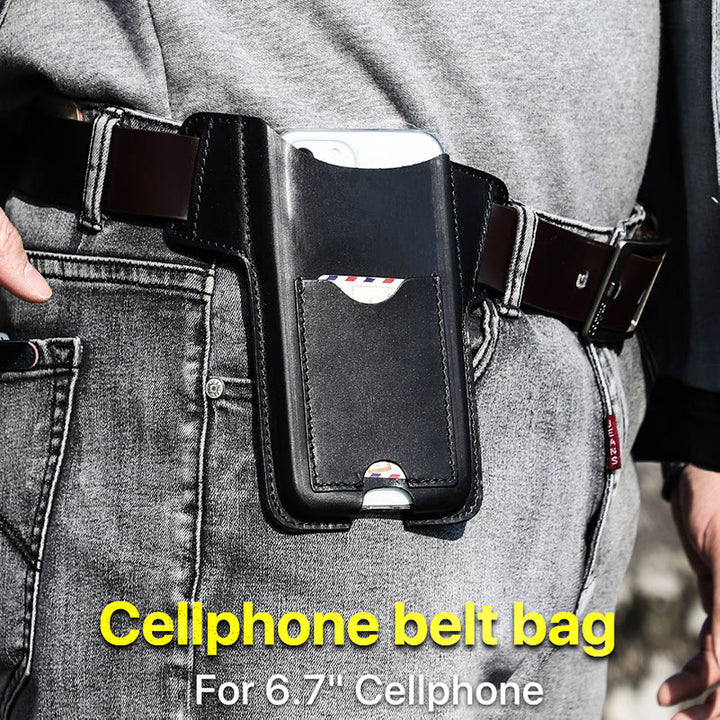 Étui de téléphone portable polyvalent en cuir avec ceinture à suspendre