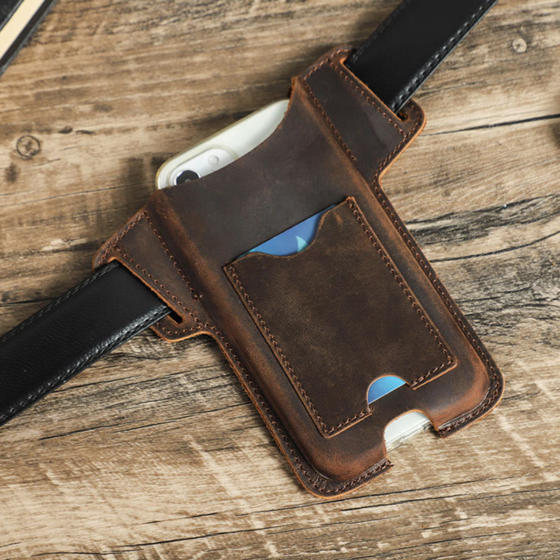 Étui de téléphone portable polyvalent en cuir avec ceinture à suspendre
