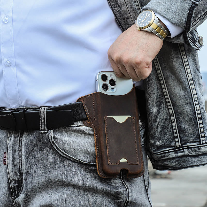 Étui de téléphone portable polyvalent en cuir avec ceinture à suspendre
