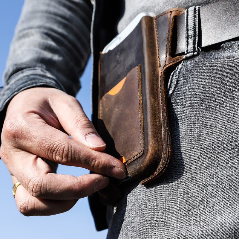 Étui de téléphone portable polyvalent en cuir avec ceinture à suspendre