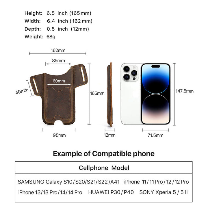 Étui de téléphone portable polyvalent en cuir avec ceinture à suspendre