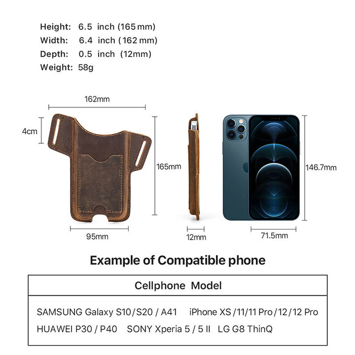 Étui de téléphone portable polyvalent en cuir avec ceinture à suspendre