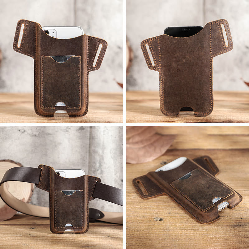 Étui de téléphone portable polyvalent en cuir avec ceinture à suspendre