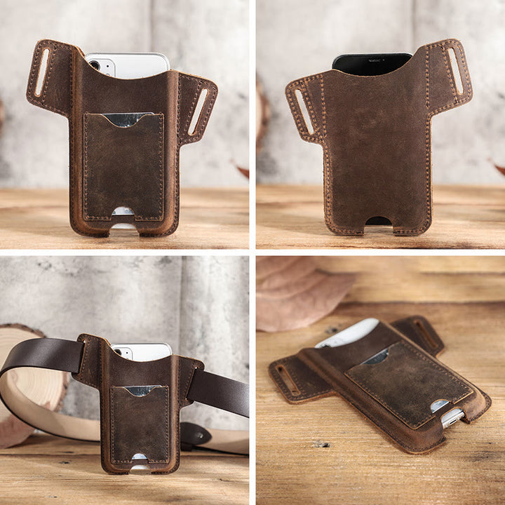 Étui de téléphone portable polyvalent en cuir avec ceinture à suspendre