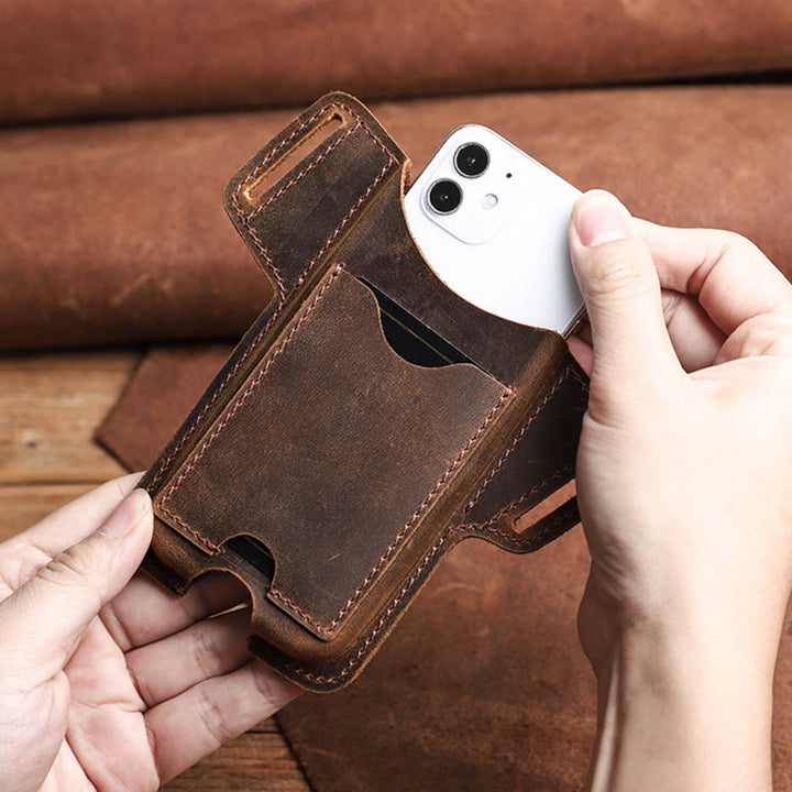 Étui de téléphone portable polyvalent en cuir avec ceinture à suspendre