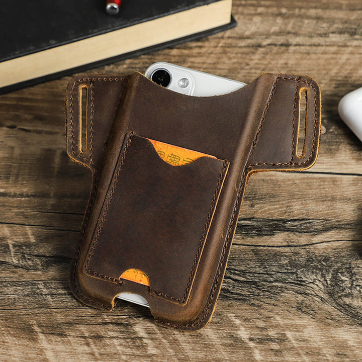 Étui de téléphone portable polyvalent en cuir avec ceinture à suspendre