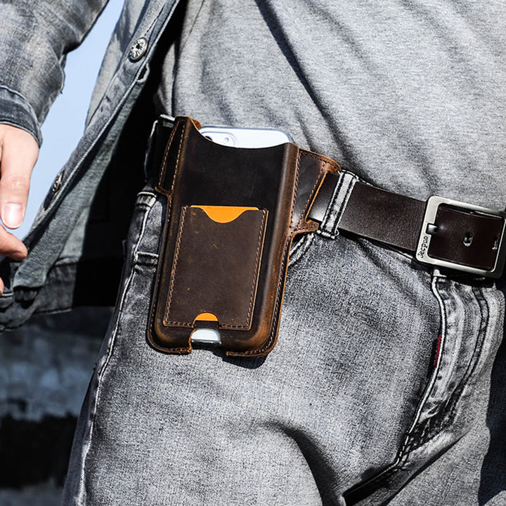 Étui de téléphone portable polyvalent en cuir avec ceinture à suspendre