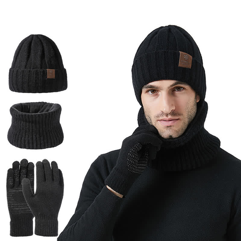 Ensemble de 3 gants unisexes de couleur unie avec bonnet et cache-cou