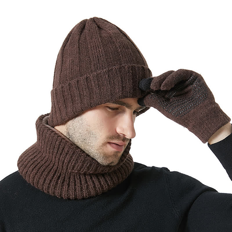 Ensemble de 3 gants unisexes de couleur unie avec bonnet et cache-cou