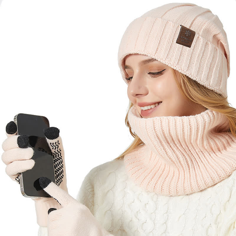 Ensemble de 3 gants unisexes de couleur unie avec bonnet et cache-cou