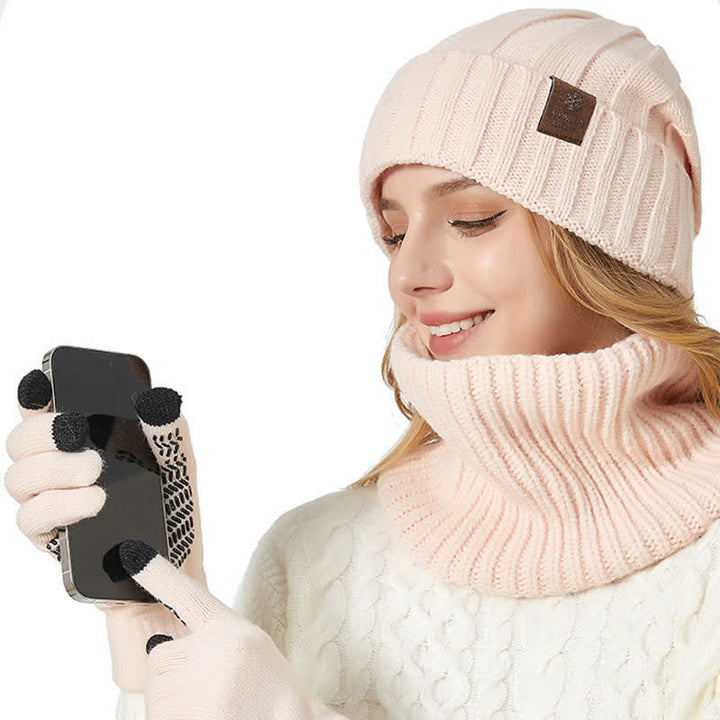 Ensemble de 3 gants unisexes de couleur unie avec bonnet et cache-cou